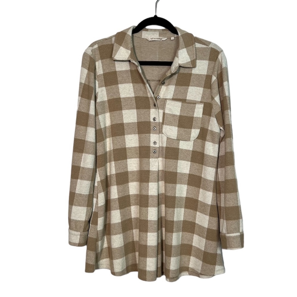 Soft Surroundings Cabincore Plaid Cozy Tunic in light Neutral Plaid size Small